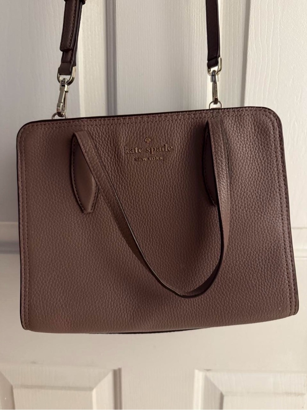 kate spade Dusty Purple Brown Pebbled Leather Satchel with Gold Logo